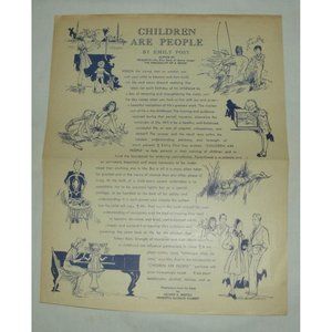 Vtg CHILDREN ARE PEOPLE by Emily Post double sided ad sheet / folded